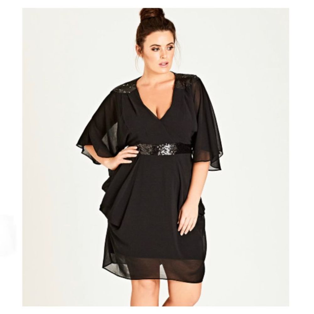 City Chic Black Faux Wrap Sequin Dress size 20